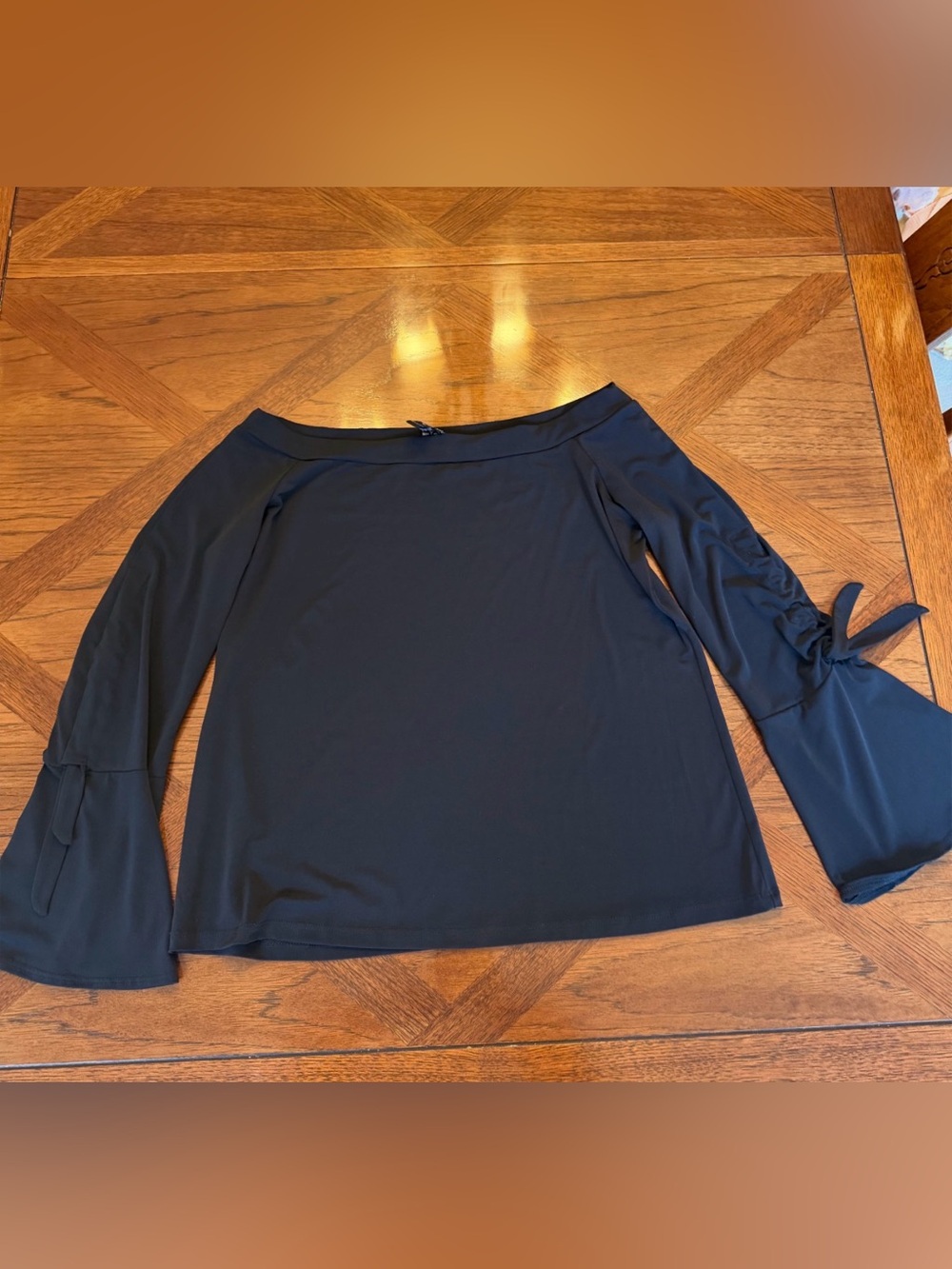 Clara Sun Woo Black Off-Shoulder Bell Sleeve Top